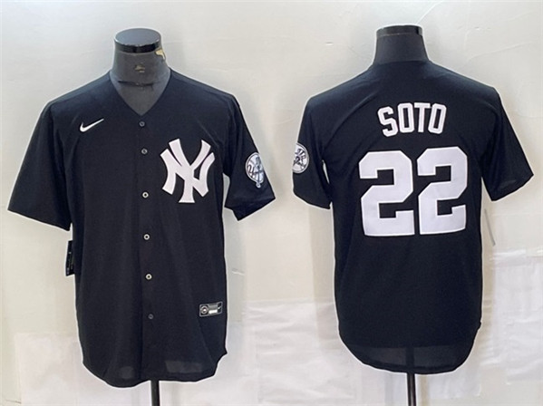 Men's New York Yankees #22 Juan Soto Black Cool Base With Patch Stitched Baseball Jersey